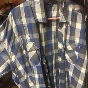 Blue and Gray Casual Button‎ Down Shirt